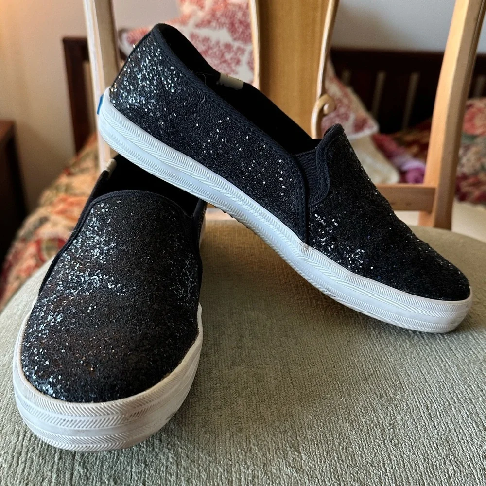 Kate Spade with Keds size 8 black glitter loafer sneakers